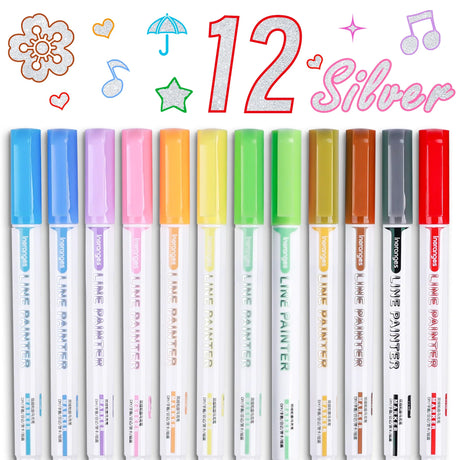 8/9/12/24 Highlighter Color Double Line Contour Pens Contour Marker Double Line pens Magic Contour Marker Pens for art, painting