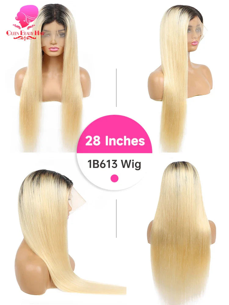 1B 613 Blonde Ombre Human Hair Wigs 613 Lace Frontal Wig 13x6 Blond Black Roots Colored Bone Straight Lace Front Wigs Human Hair