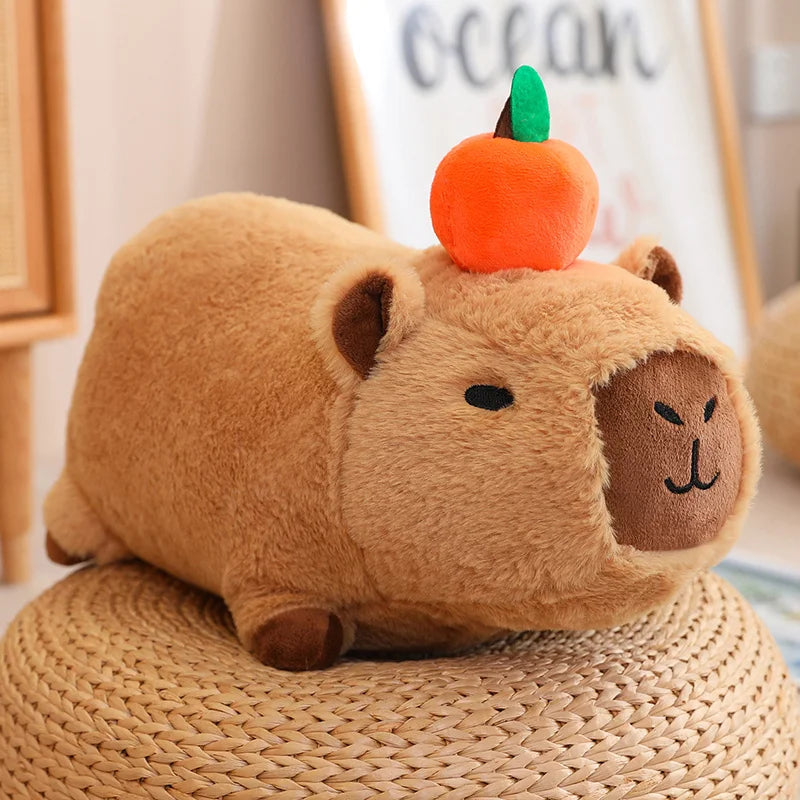 Capybara Plush Toy Simulation Capibara with Fruits Fluffy Doll Stuffed Animals Bubble Pendant Funny Gift for Christmas