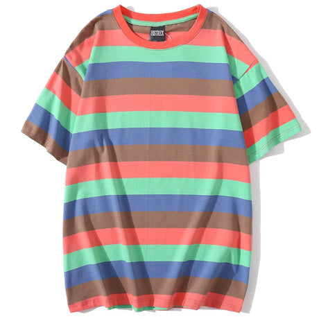 HISTREX 50 Colors Men Women Stripe T Shirt 100% Cotton T-shirt Summer Vintage Crewneck Y2K Oversize Tshirts Tops Tee Women 200g