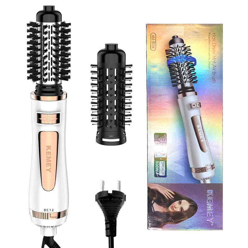 Kemei 2 in 1 Hair Dryer Hot Air Brush Professional Styler Dryer Electric Rotating Hair Curlyer Comb Hair Dryer Brush for Salon