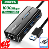 UGREEN USB Ethernet Adapter 1000/100Mbps USB to RJ45 USB3.0/2.0 HUB for Laptop PC Xiaomi Mi Box S Nintendo Network Card USB Lan