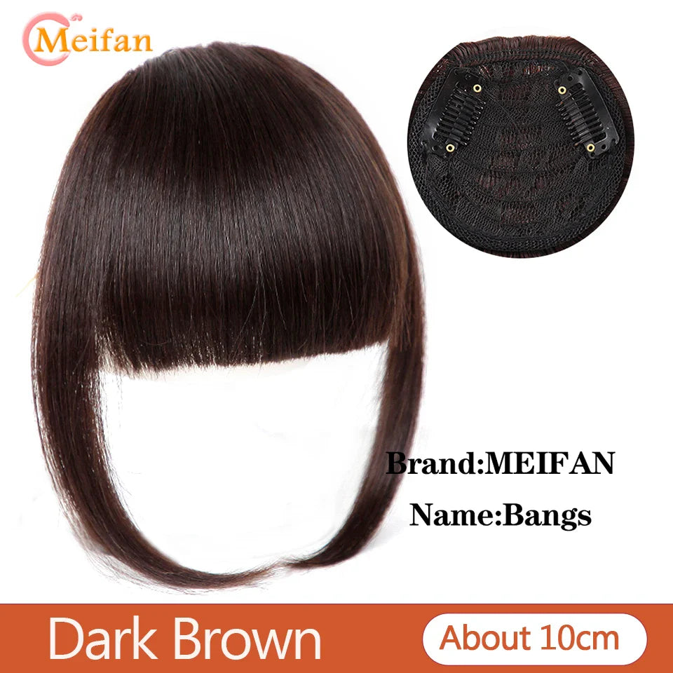 MEIFAN Synthetic False Bangs Clip-In Bangs Extension Natural Neat Fake Fringe Topper Hairpiece Invisible Clourse Hairpieces