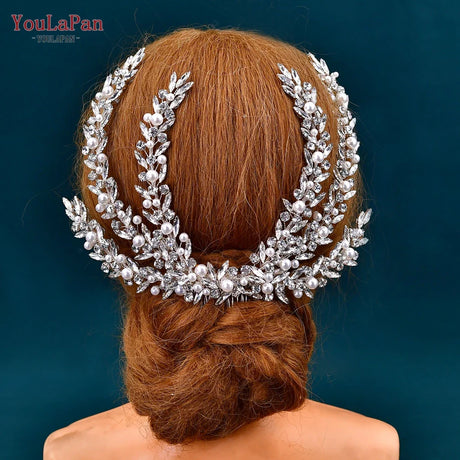 YouLaPan Rhinestone Pearl Headpiece with Comb Bridal Headwear Wedding Hair Accessories Jewelry Woman Headdress Bride Tiara HP530