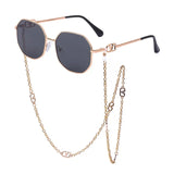 Men Women Punk Sun Glasses Brand Designer Retro Alloy Polygon Sunglasses Women Luxury Shades with A Chain Lanyard Sunglasses