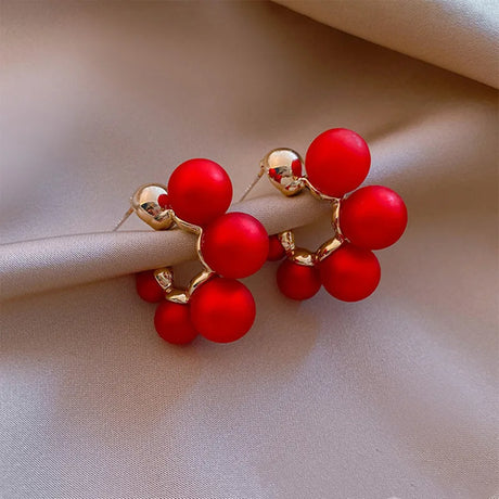 Jea. Angel Vintage Red Pearl Round Silver Color Earrings For Women Wedding Party Elegant Jewelry Fashion Accessories Gifts