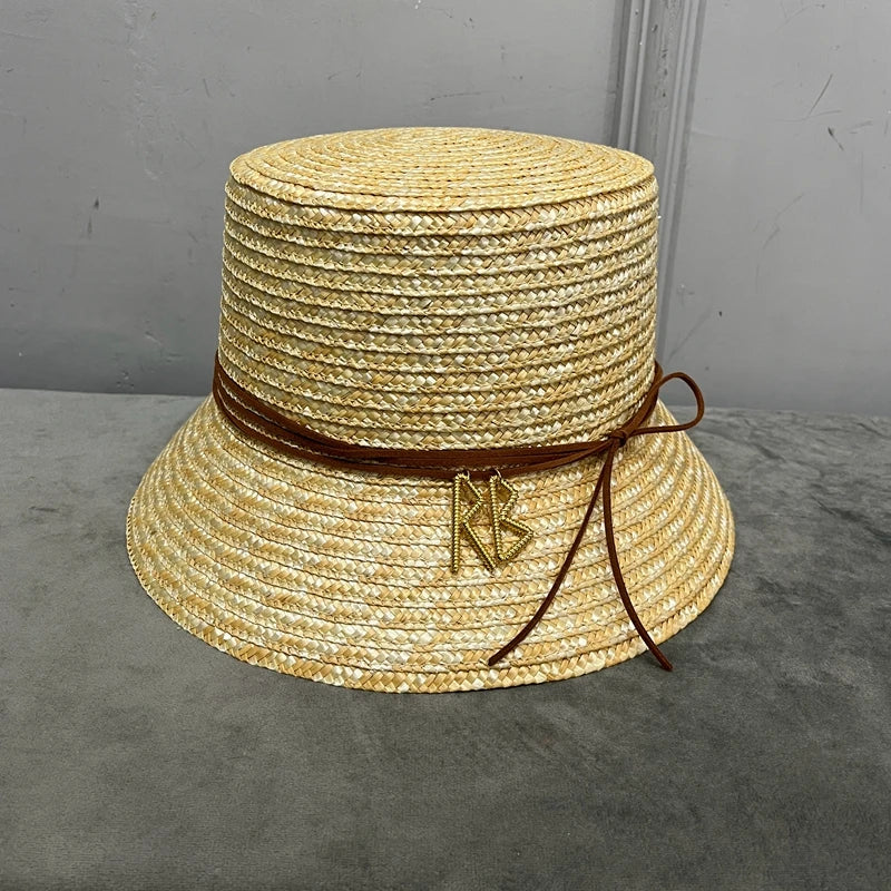 RB Straw bucket Hat for women Retro Elegant outing  along Straw Hat Basin Hat Sun Protection Sun hat in beach