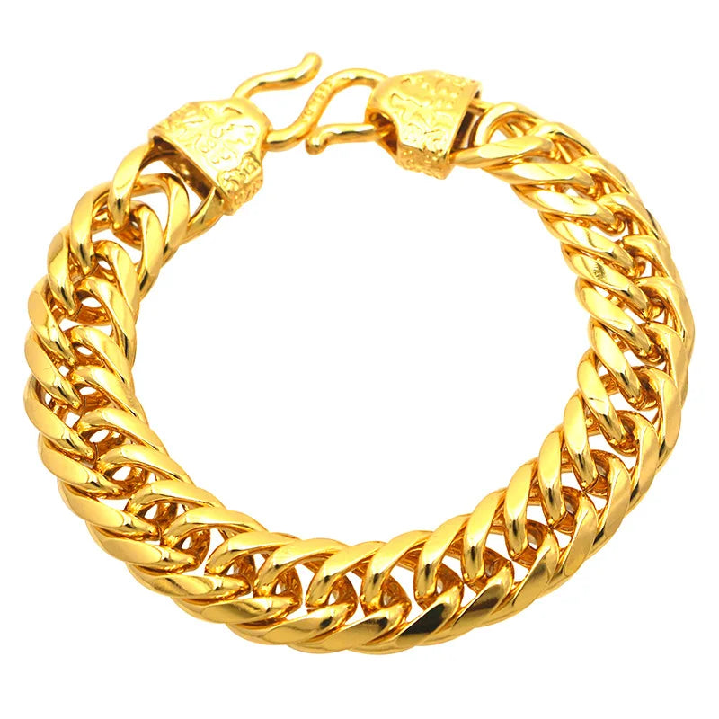 24K Color Coating Gold Fried Dough Twists Bracelet for Men Birthday Jewelry S Buckle Hand Chain Wedding Gifts Free Shipping