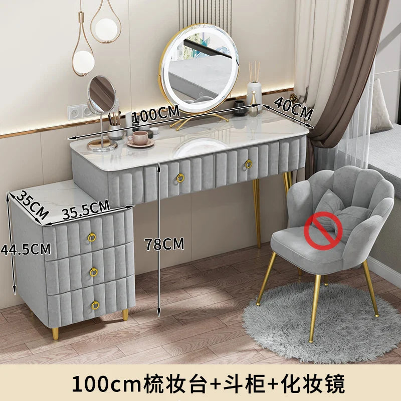 Luxury Nordic Dressing Table Mirror Chair Bedroom LED Modern Dressing Table Drawer Drawer Coiffeuse De Chambre Furniture Makeup