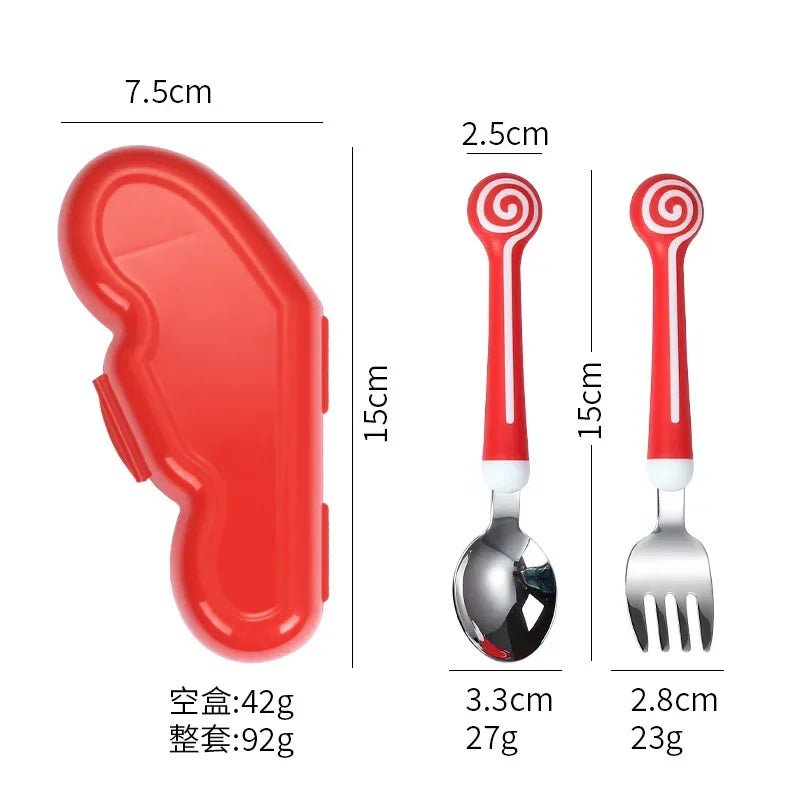 Children Utensil Cute Circle Cutlery Gadget Baby Tableware Set Food Feeding Spoon Fork Stainless Steel Infant Toddler Dinnerware