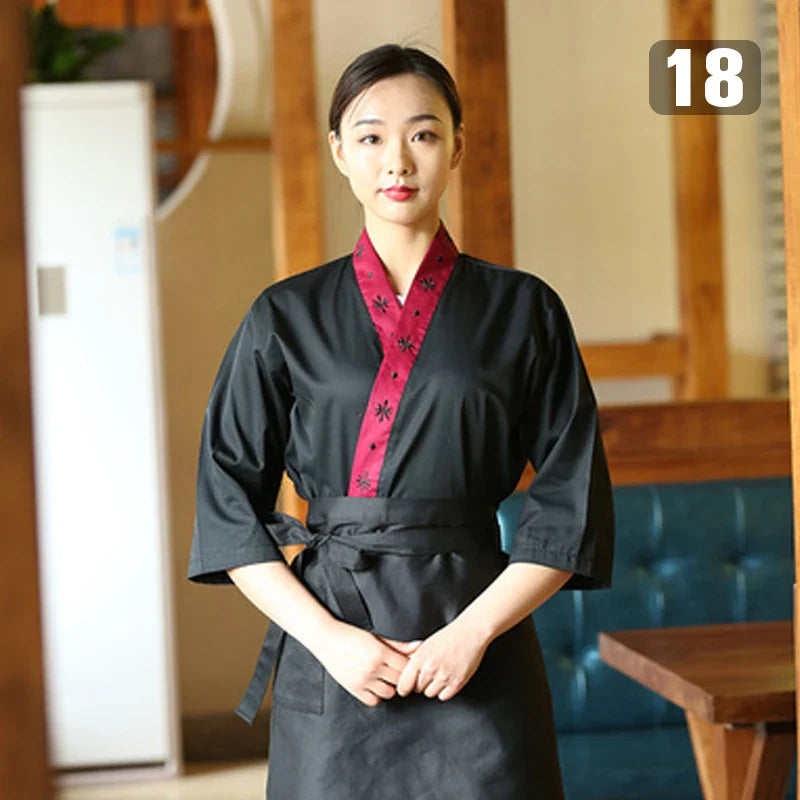 Unisex Japanese Korea Style Cook Uniform Shirts Kimono Waiter Work Wear Tops Chef Sushi Restaurant Overalls Waiter Work Jackets