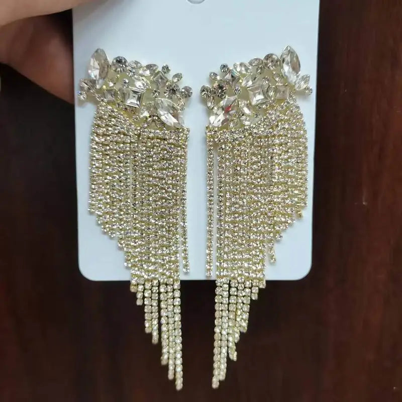 Fashion Statement Earring Long Full Rhinestone Big Earrings For Women Euorpe Evening Party Crystal Tassel Earings Wholesale