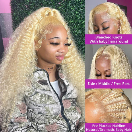 Wiggogo Blonde Lace Front Wig Glueless 613 Hd Lace Frontal Wig 13X6 Curly Lace Front Human Hair Wig 13X4 Deep Wave Frontal Wigs