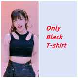 Kpop Girl Group Street Dance Slim T-shirts Crop Tops Leather Pants Stage Costume Women Festival Rave Wear Sexy Concert Outfits