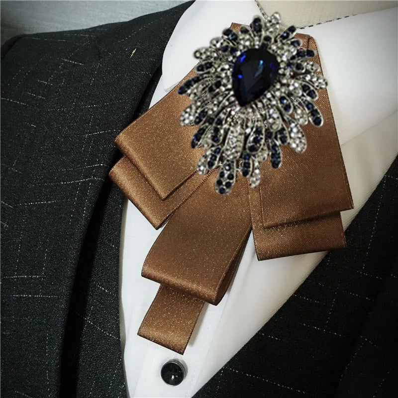 Men's Bow Tie Corsage Pocket Towel Sets British Korean Dress Suit Jewelry Luxury Rhinestones Men Wedding Accessories 3 Piece Set