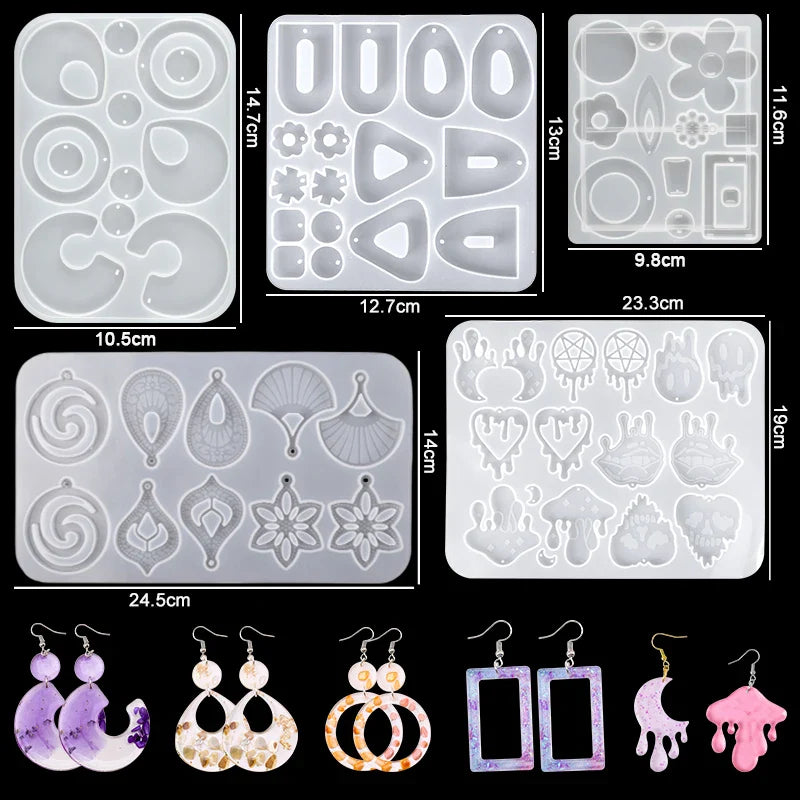 16 Styles Epoxy Casting Molds Set Silicone UV Casting Tools Kits Resin Casting Molds For Jewelry Making DIY Earring Findings