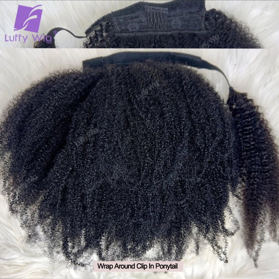 Afro Kinky Curly Drawstring Ponytail Human Hair Real Brazilian Remy Human Hair Ponytail Clip In Extensions Bundles 120g Luffy