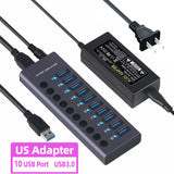 Metal USB 3.0 Hub Multi USB Splitter 4/7/10Ports Use Power Adapter Multiple Expander 2.0 Hub With Switch For Laptop Accessoriess