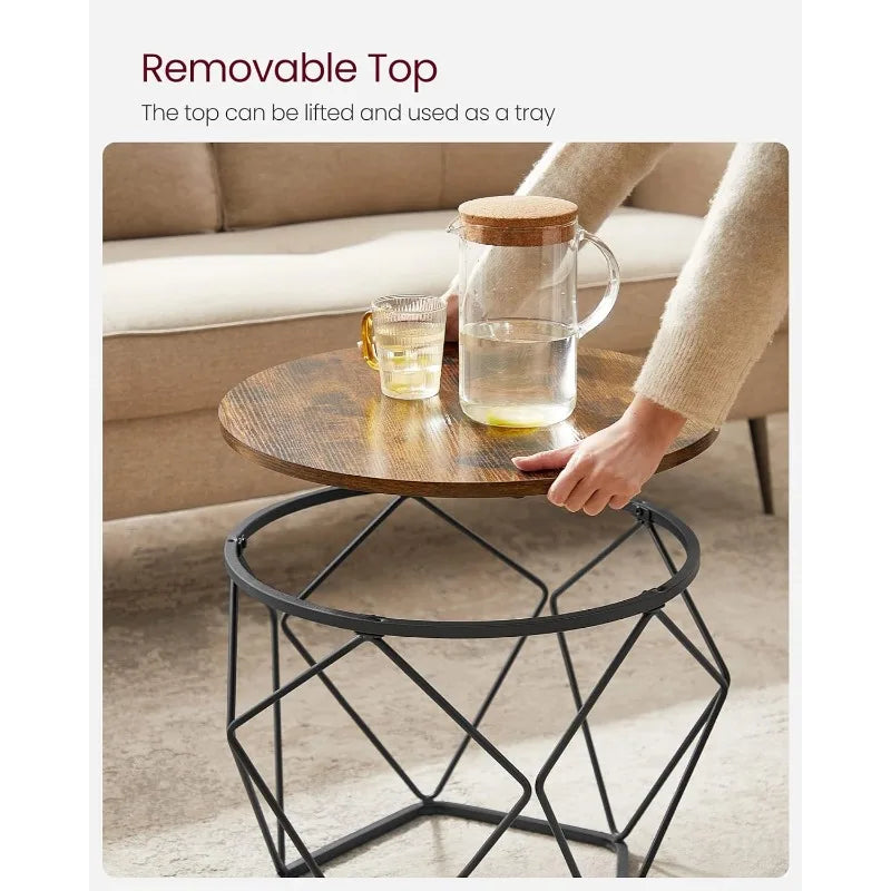 VASAGLE Small Coffee Table Set of 2, Round Coffee Table with Steel Frame, Side End Table for Living Room, Bedroom, Office, Rusti