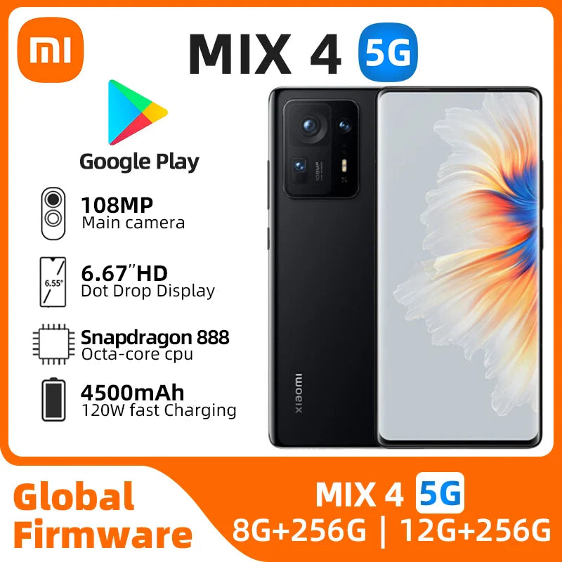 Xiaomi MIX 4 5g SmartPhone Snapdragon 888 plus 6.67" OLED 120hz Screen 108MP Camera 4500mAh 120W Charge Original Used Phone