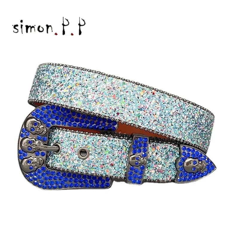 Punk Luxury Strap Diamond Belt Western Crystal Studded Belt Cowgirl Cowboy Rhinestone Belt For Women Men Jean Cinto De Strass