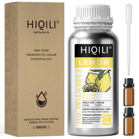 HIQILI 500ML Lemon Essential Oils,100% Pure Nature for Aromatherapy | Used for Diffuser，Humidifier，Massage | Clean and Steriliz