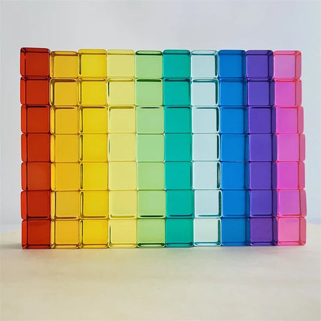 Lucent Cubes Building Blocks Stacking Toy Rainbow Translucent Cubes Acrylic Blocks Learning Color Sorting Toys for Children Gift