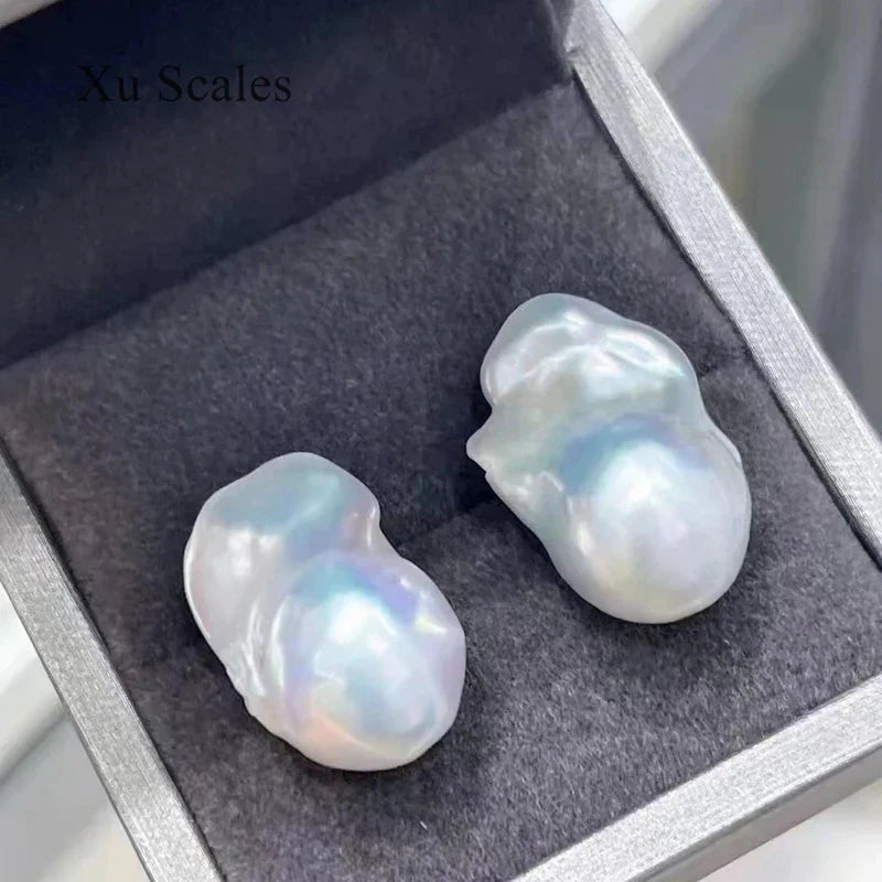 Natural Fresh Water Irregular Aurora Bright White Baroque Pearl Earrings S925 Sterling Silver Earrings Women's Exquisite Gift