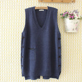 Womens Sweater Vest Plus Size 4xl Loose Solid V-Neck Side Button Slit Pocket Knitting Pullover Curve Sleeveless Jumper E2-0501