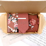 Viola Design Gift Box Hot Solid Floral Cotton Sock Necktie Set Clip Cufflinks Pin Hanky Men Wedding Party Daily Cravat Accessory