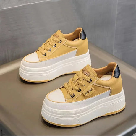 2023 New Platform Sneakers Wedge Genuine Leather Women Spring Autumn Casual Shoes Fashion Sneakers Hidden Heel Spring Shoes 9cm