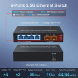 HORACO 2.5GbE Ethernet Switch 4 Port 2500Mbps Network Switcher 2 Port 10G SFP+ Slot Home Lab Hub Internet Splitter Plug and Play