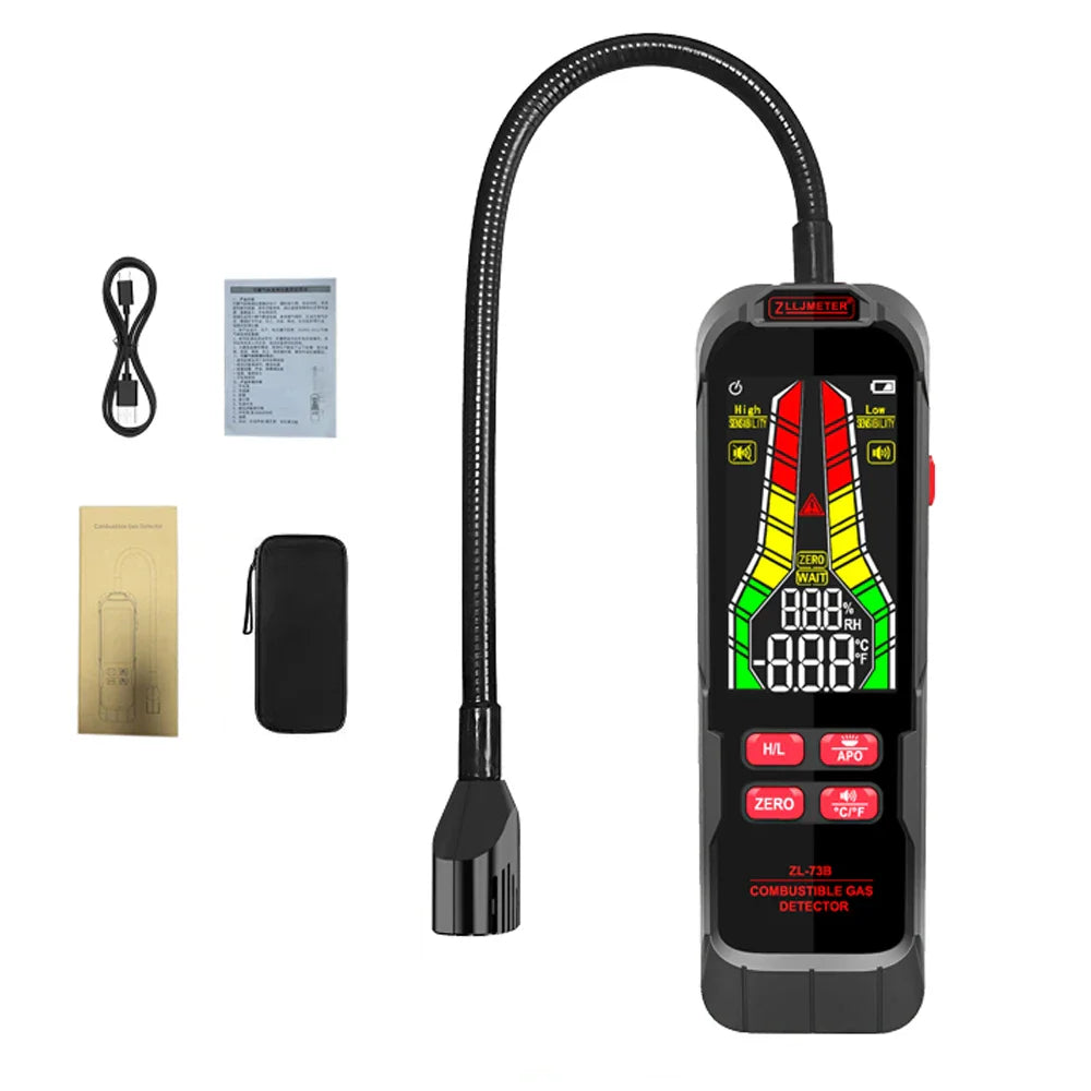 Handheld Combustible Gases Leak Detector Natural Gases Leakage Concentration Analyzer Meter Sound Light Alarm Function