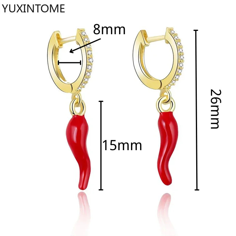 Yellow Red Small Chili Hoop Earrings For Women Girl Creative 925 Sterling Silver Ear Buckle Earrings Gifts Female Jewelry