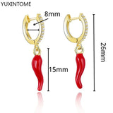 Yellow Red Small Chili Hoop Earrings For Women Girl Creative 925 Sterling Silver Ear Buckle Earrings Gifts Female Jewelry