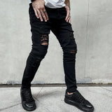 Men New High street Hip hop Style Ripped Skinny Pencil Jeans Men Stylish Slim Holes Casual Denim Pants