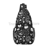 Gothic Skull Cat Moon Pattern Sling Bag Women Crossbody Chest Backpack Hiking Daypack Men Travel Casual Rideing Outdoor Beach