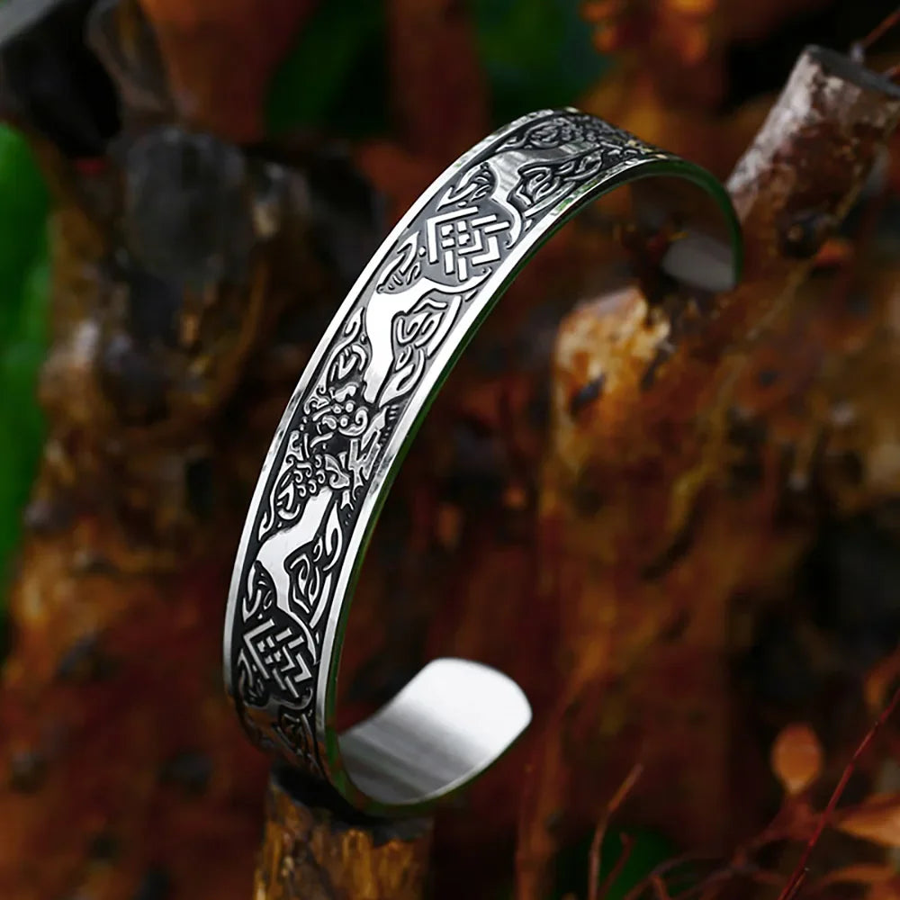 Black Stainless Steel Viking Rune Bracelets For Men Women Retro Viking Tree of Life Bracelet Biker Fashion Jewelry Amulet Gift