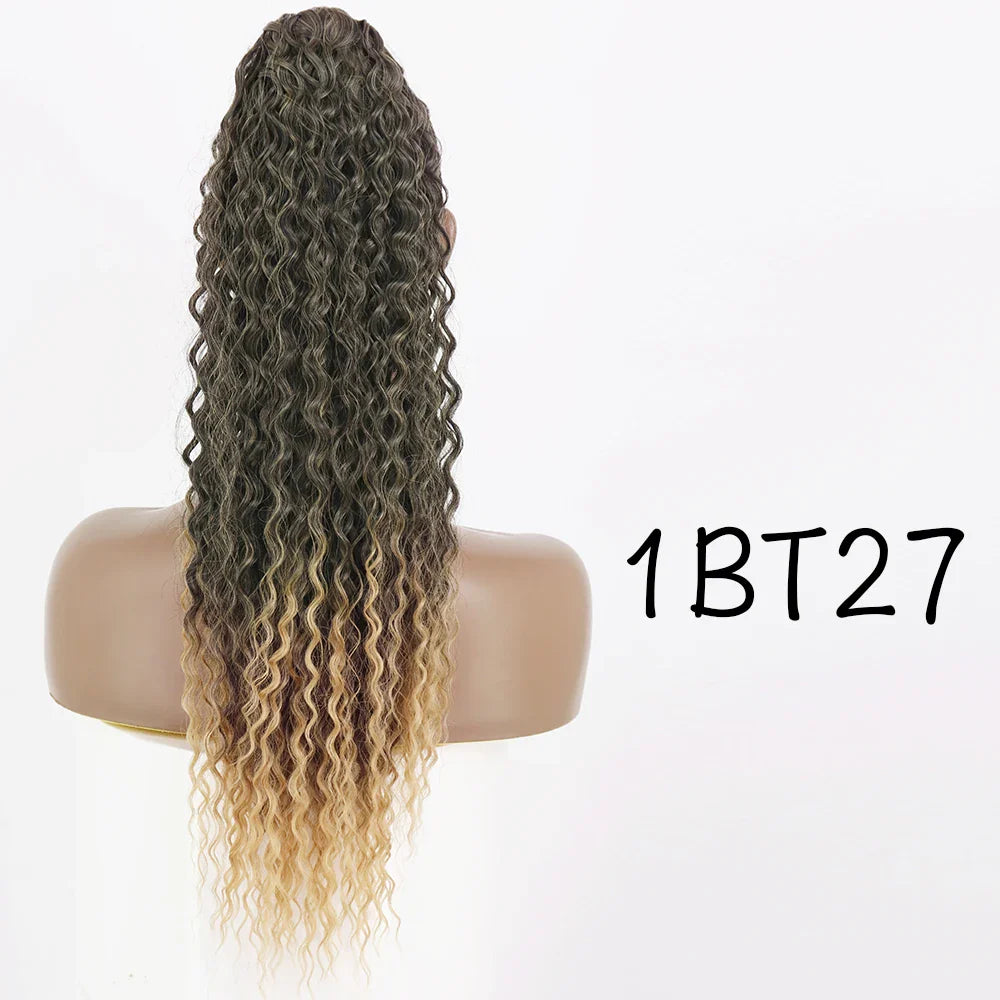 Synthetic Curly Ponytail Extensions Clip In Drawstring Ponytail Wig Long 26Inch Water Wave Afro Pony Tail Women Hairpiece False