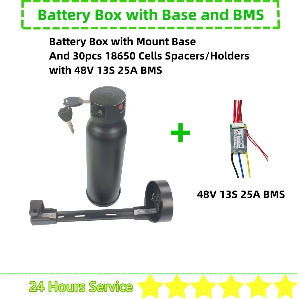 36Volt Water Bottle Dolphin Ebike Battery Box 30 pcs 18650 cells 24V 36V 48VBottle Electric Bike Battery Case with Cells Holder