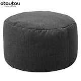 OTAUTAU Round Stool D30cm*H20cm Linen Bean Bag Ottoman with Filling Beanbag Pouf Footstool Tatami Futon Puff JD001