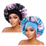 2PCS/LOT Large Satin Printed Wide-Brimmed Nightcap Elastic Head With Round Hat Women Multicolor Fashion Beauty And Hair Care Cap