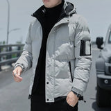 2024 Winter Korean Style Parkas Men's Puffer Jacket Long Sleeve Hooded Coats Bomber Jacket Thicker Warm Zipper Outerwear for Men