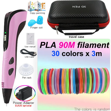 Kids' 3D Printing Pen Set with LED Display - Includes 200M PLA Filament, Power Adapter, and Storage Case - Perfect Gift for Christmas or Birthdays!