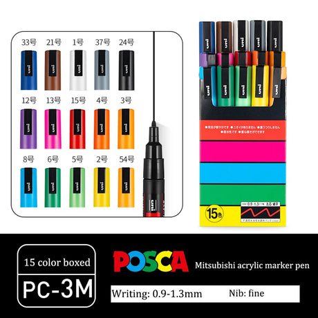 UNI Posca Markers marcadores PC-1/3/5M Acrylic Permanent Graffiti Pen Art Supplies For Rock Metal Leather Ceramic Glass Plastic