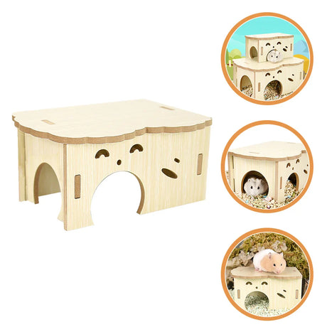 Hamster Wooden Nest Mouse Habitat House Pet Toys Hide Hideouts Bunny Rat Cage Decor Guinea Pig Cabin Summer