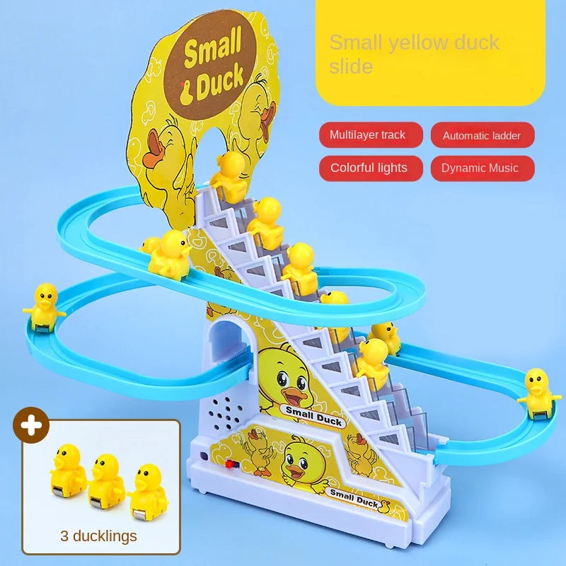 New Santa Claus Climbing Stairs Early Education Electric Track Little Yellow Duck Light Music Pig Toys Christmas Halloween Gift