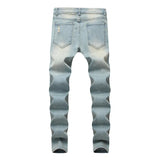 Simple Style Retro Solid Holes Skinny Men Jeans Trousers Stylish Male Ripped Stretch Jogging Casual Denim Pants