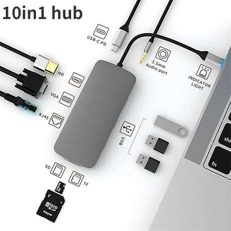 Docking Station Type C HUB To HDMI-Compatible Adapter OTG Vga RJ45 Lan Multi Port USB 3.0 PD USB-C Splitter for MacBook Pro Air