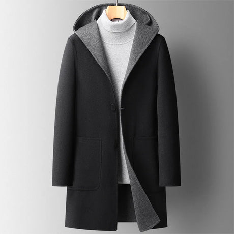 Luxury Top Quality Double-sided Wool Trench Coat For Men Autumn Winter Fashion Mid-length Hooded Woolen Long Coat Man Clothing